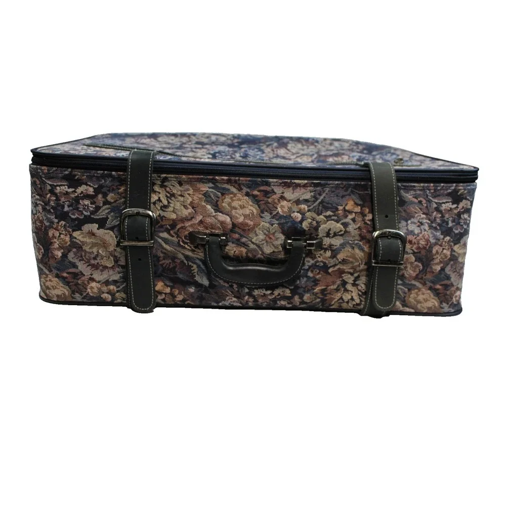 Vtg 90s PROTOCOL Duffle Bag & Pull Along Waverly Floral Tapestry Travel Luggage